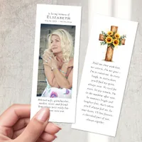 In Loving Memory Photo Floral Cross Funeral Bookmarks