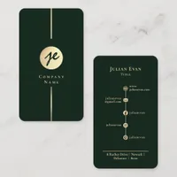 Modern Dark Green Gold Luxe Handwriting Monogram Business Card