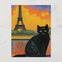 Black Cat in Paris Postcard