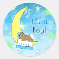 It's a Boy, Baby Boy on Moon and Stars Ethnic Classic Round Sticker