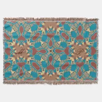 Aqua Gold Tribal Geometric Woven Throw Blanket