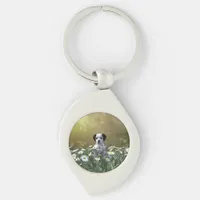 Cute Dalmatian Puppy in Daisies Keychain