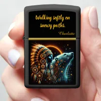 Vibrant Woman-Bear Cultural Fusion Art Zippo Lighter