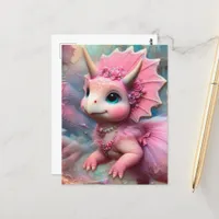 Adorable Triceratops in a Pink Dress Postcard