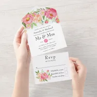 Spring Peony Flower Wedding All In One Invitation