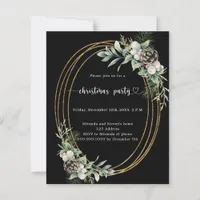 Black cone pine gold Christmas Party invitation