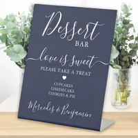 Wedding Dessert Bar Love is Sweet Custom Navy Blue Pedestal Sign