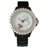 *~* Women's Italia Map Italy Roses Rhinestones Watch