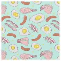 Fried Breakfast Eggs Bacon and Sausages Blue Fabric