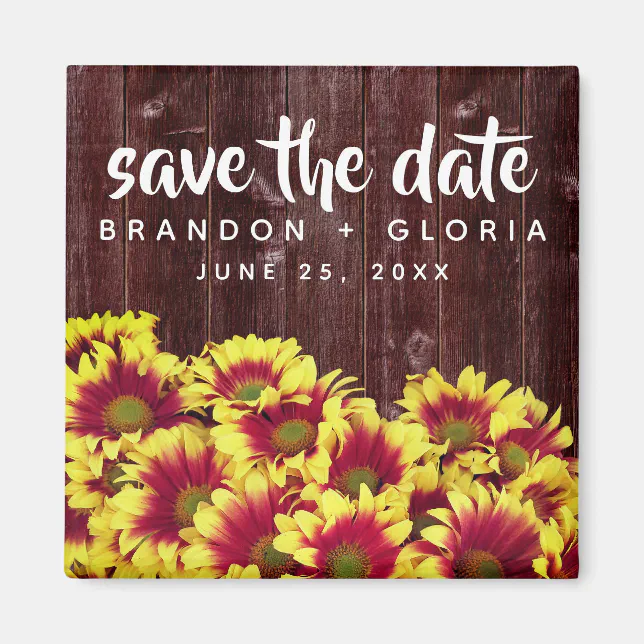 Rustic Autumn Sunflowers on Fence Wedding Magnet