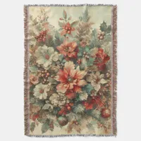 Elegant Vintage Christmas Flowers  Throw Blanket