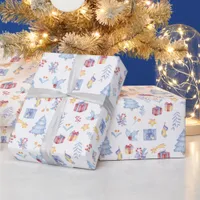 Christmas watercolor tree gift candy star white wrapping paper