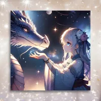 Anime Girl and Her Dragon Mystical   Metal Print