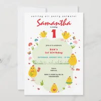 Little Chick Spring Chicken Farm Girl Birthday Invitation