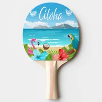 Aloha hawaiian beach flamingo floral blue  Ping-Pong paddle