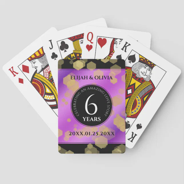 Elegant 6th Amethyst Wedding Anniversary Poker Cards