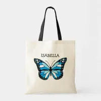 Personalized Blue Butterfly Tote Bag