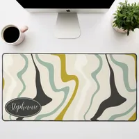 Teal and Mustard Yellow Retro Abstract Swirl Desk Mat