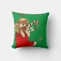 Adorable Retro Christmas Puppy Throw Pillow