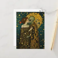 Alien and Woman in Love Klimt Postcard