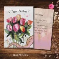 Pink Tulip Watercolor Bouquet Birthday Card