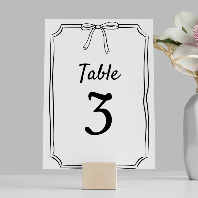 Modern Hand Drawn Chic Bow Wedding Table Number