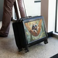 Funny sloth with sunglasses in a hammock,  luggage