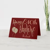Happy 40th Birthday Name Gold Text Burgundy Card