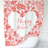 Coral Sea Creatures Heart Couples Monogram Shower Curtain