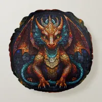 Multi Colored rainbow Dragon  Round Pillow