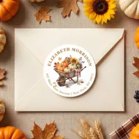 Fall Harvest Pumpkin Wheelbarrow Return Address Classic Round Sticker