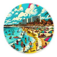 Beach with a Comic Book Pop Art Vibe Ceramic Knob