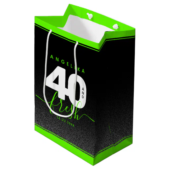 Modern Girly Bright Green 40 and Fresh Medium Gift Bag