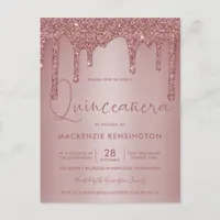 Rose Gold Sparkle Glitter Drips Quinceañera Postcard