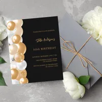 Black gold balloons budget birthday invitation
