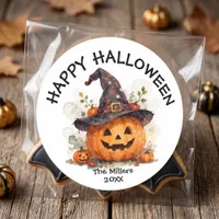 Watercolor Witch Jack O Lantern Halloween Favor Classic Round Sticker