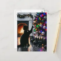 Happy Yule Black Cat Postcard