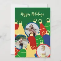 Colorful Retro Christmas ornaments Photo Holiday Card