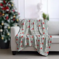 Christmas Tree Pattern Red and Blue ID175 Fleece Blanket