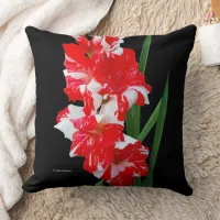 Stunning Floral Red & White Gladiolus Sword Lilies Throw Pillow