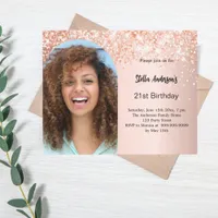 Rose gold photo arch confetti birthday invitation