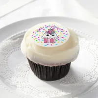 Pink, Purple Sprinkled Unicorn Cupcake Girl's Edible Frosting Rounds