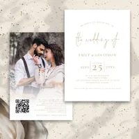 Elegant Gold Script Photo Overlay QR Code Wedding Invitation