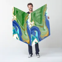 Blue and Green Faux Marble Personalized Birthday  Card