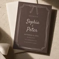 Hand Drawn Whimsical Bow Brown and Tan Wedding Save The Date