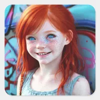 Tribal Kids | Pretty Little Redhead Girl  Square Sticker