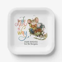 Cute Mice Sleighing Jingle All The Way Glitter Paper Plates