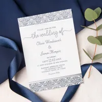 Elegant Silver Foil White Damask Wedding Foil Invitation