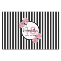 18th birthday pink roses black white stripes tissue paper