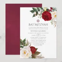 Boho Burgundy - Marsala Floral Bat Mitzvah Invitation